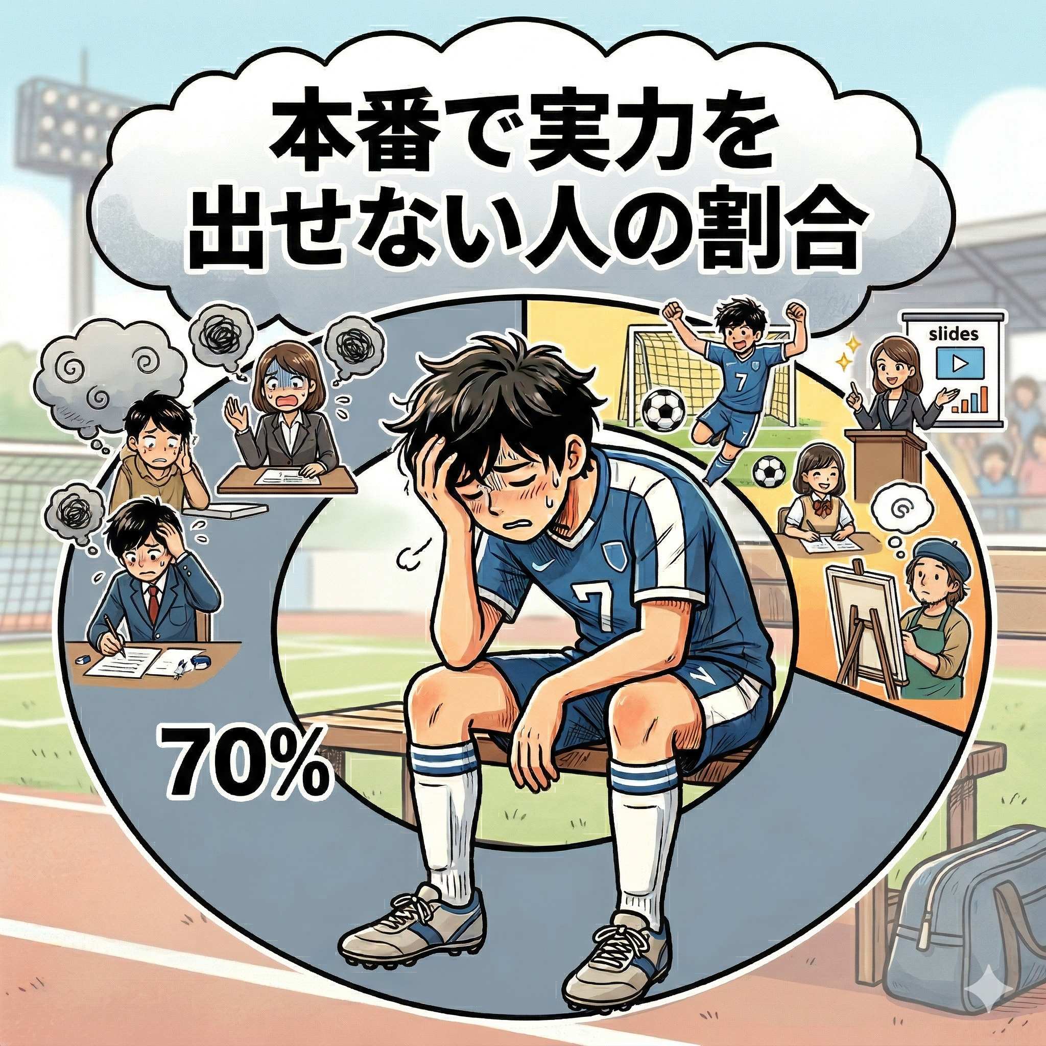 本番で実力を出せない人の割合 70%